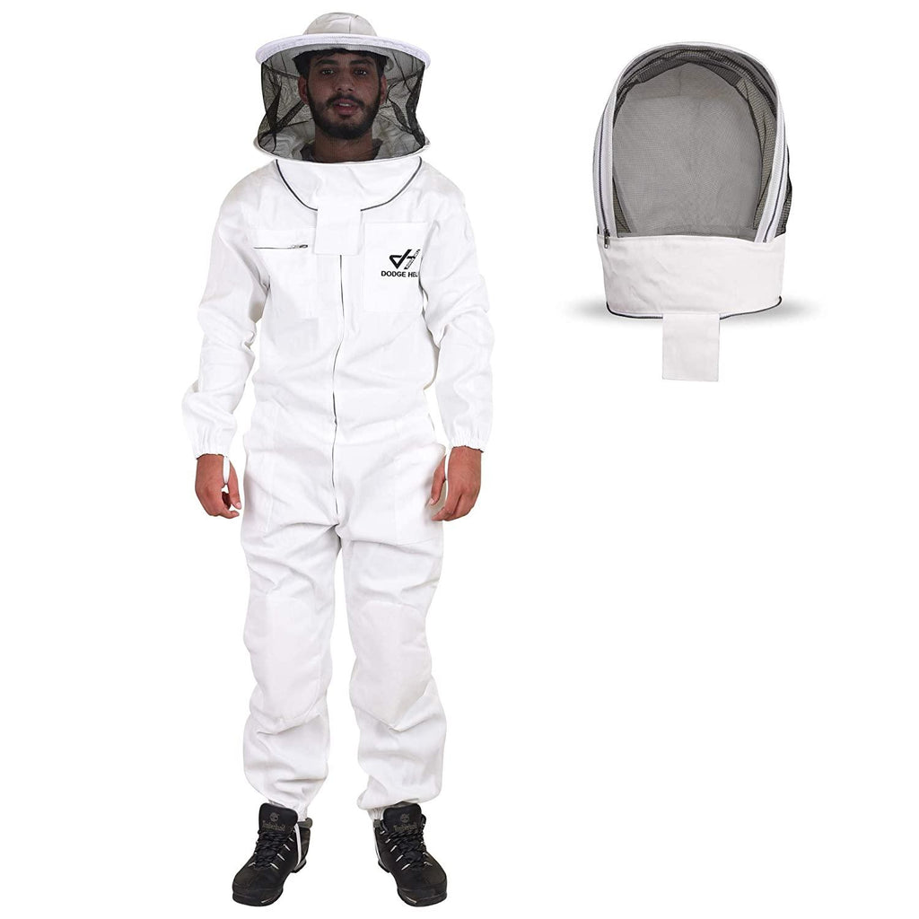 protective beekeeping suit with round fencing veil made with polycotton, professional beekeeper white costume, ventilated beekeeping suit with detachable veil, beekeeper clothing (3xl)