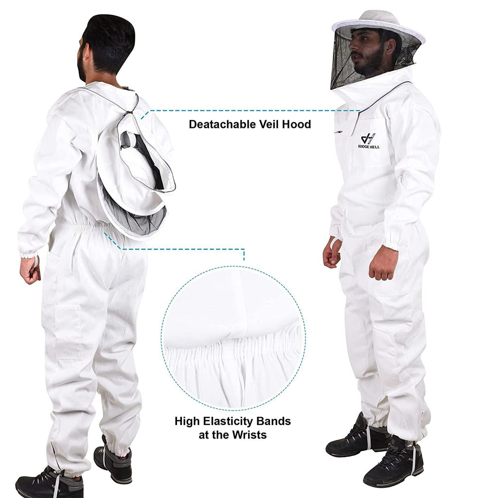 protective beekeeping suit with round fencing veil made with polycotton, professional beekeeper white costume, ventilated beekeeping suit with detachable veil, beekeeper clothing (3xl)
