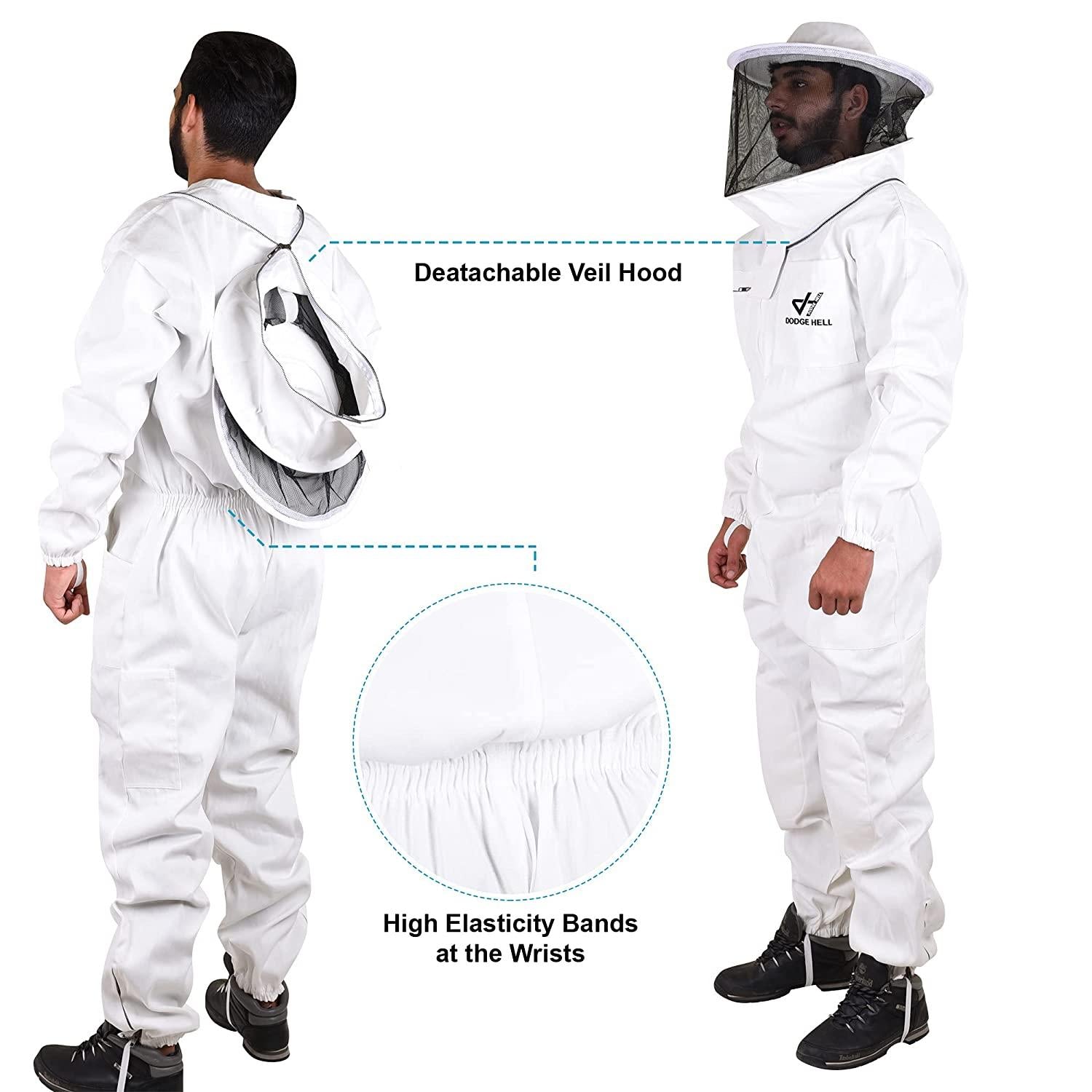 protective beekeeping suit with round fencing veil made with polycotton, professional beekeeper white costume, ventilated beekeeping suit with detachable veil, beekeeper clothing (3xl)