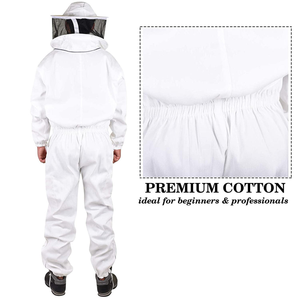 protective beekeeping suit with round fencing veil made with polycotton, professional beekeeper white costume, ventilated beekeeping suit with detachable veil, beekeeper clothing (3xl)