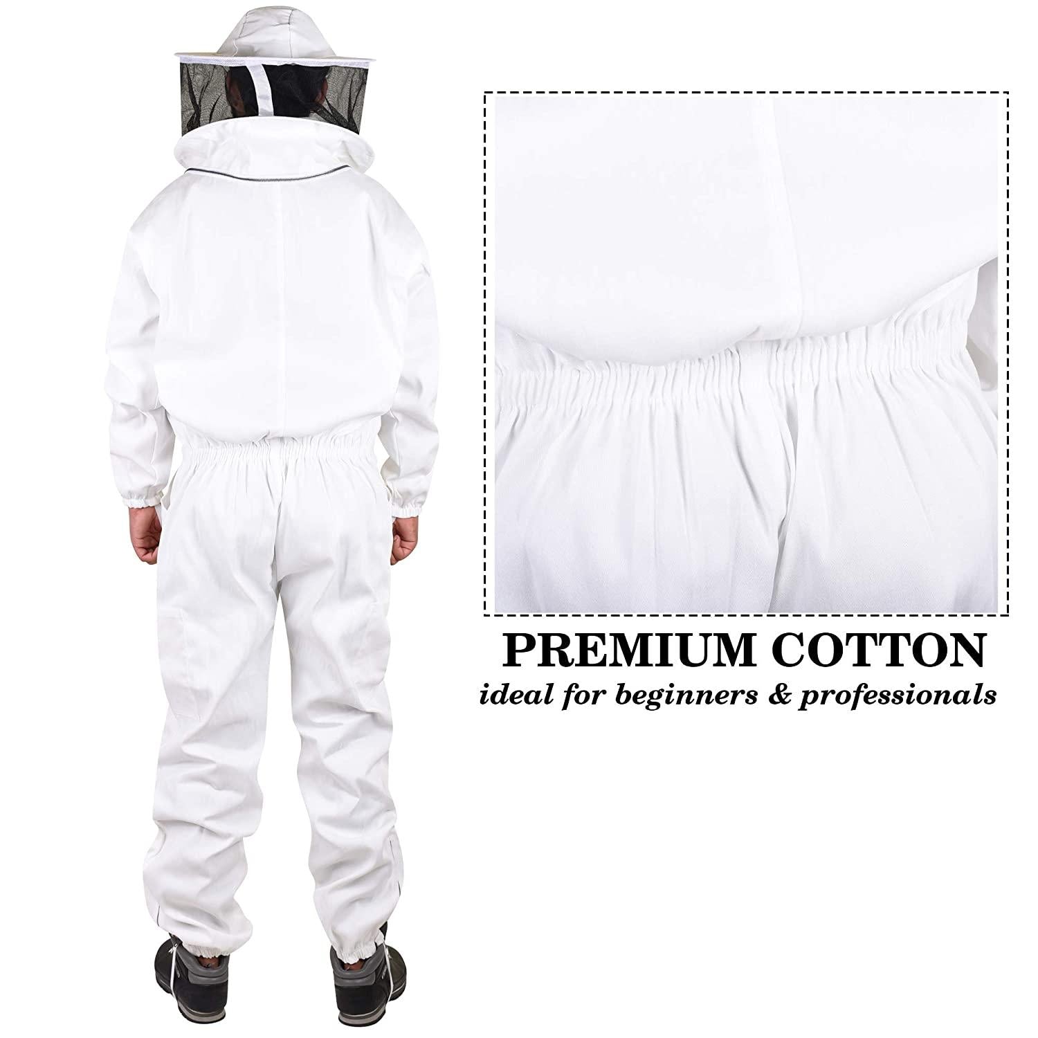 protective beekeeping suit with round fencing veil made with polycotton, professional beekeeper white costume, ventilated beekeeping suit with detachable veil, beekeeper clothing (3xl)