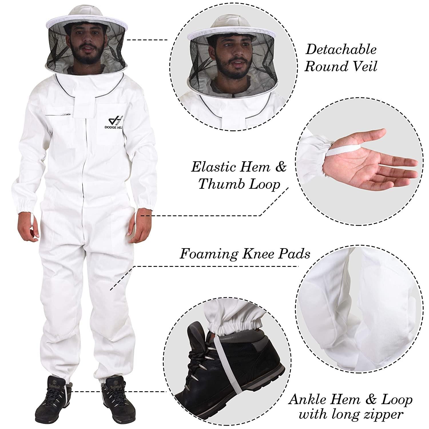 protective beekeeping suit with round fencing veil made with polycotton, professional beekeeper white costume, ventilated beekeeping suit with detachable veil, beekeeper clothing (3xl)