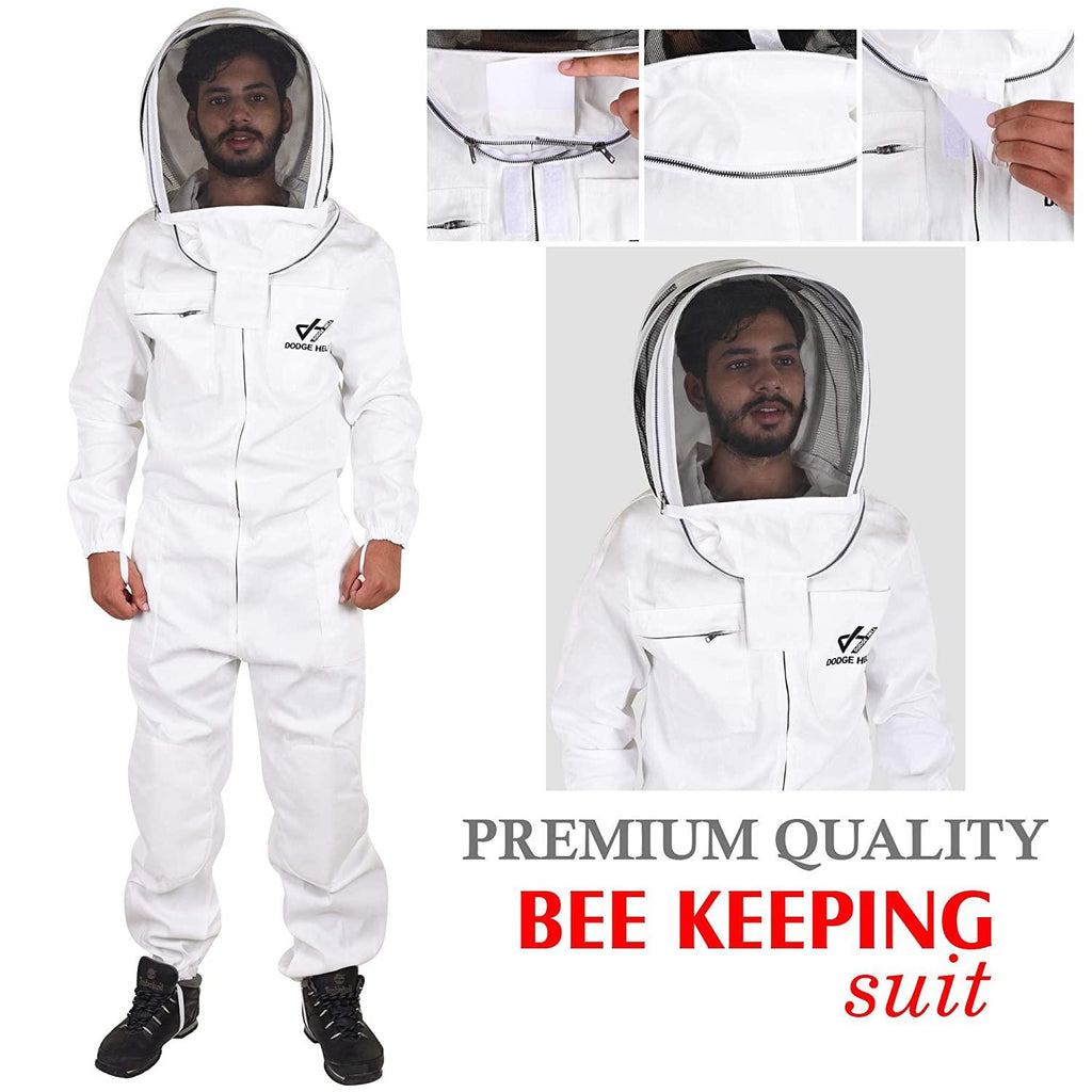 protective beekeeping suit with round fencing veil made with polycotton, professional beekeeper white costume, ventilated beekeeping suit with detachable veil, beekeeper clothing (3xl)