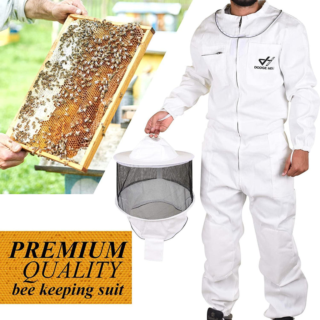 protective beekeeping suit with round fencing veil made with polycotton, professional beekeeper white costume, ventilated beekeeping suit with detachable veil, beekeeper clothing (3xl)