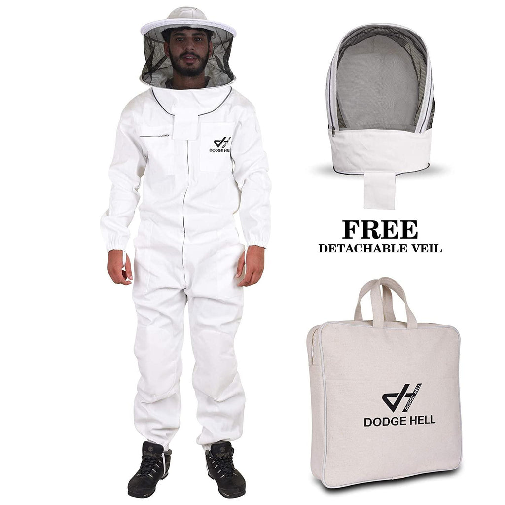 protective beekeeping suit with round fencing veil made with polycotton, professional beekeeper white costume, ventilated beekeeping suit with detachable veil, beekeeper clothing (3xl)