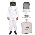 protective beekeeping suit with round fencing veil made with polycotton, professional beekeeper white costume, ventilated beekeeping suit with detachable veil, beekeeper clothing (3xl)