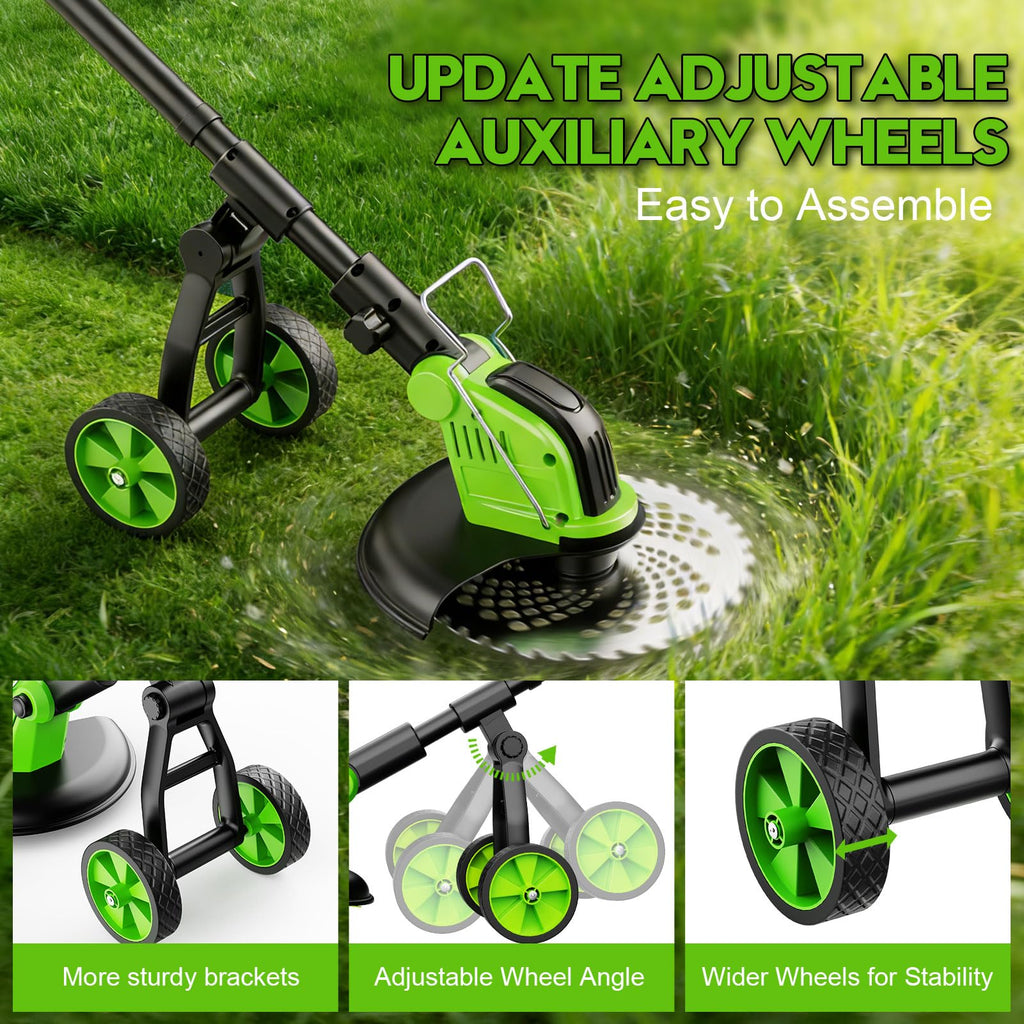 20000 RPM Electric Weed Eater Battery Powered 6000mAh, 12″ Brushless Electric Weed Wacker Cordless Wheeled Edger Trimmer, 4-in-1 Brush Cutter Heavy Duty/String Trimmer/Lawn Mower Edger, 2 Battery Tool
