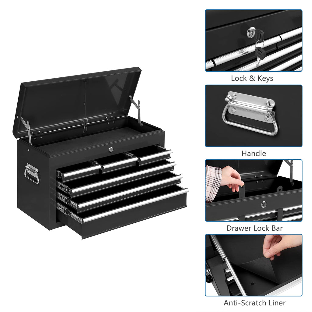 8-Drawer Rolling Tool Chest w/Lock, Tool StoraCabinet w/Wheels, Detachable Top, Drawers & Drawer Liners, Tool Organizer Box for Garage, Warehouse & Repair Shop