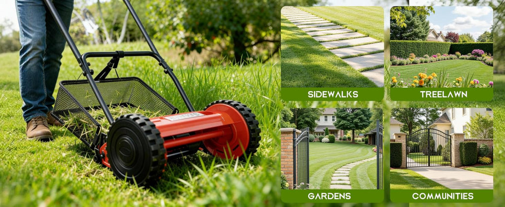 16-Inch Cordless Push Reel Lawn Mower, 5-Blade Walk-Behind Manual Grass Cutter with Steel Frame, Adjustable Cutting Height, Soft Grip Handle &amp; 7.9-Gallon Grass Catcher