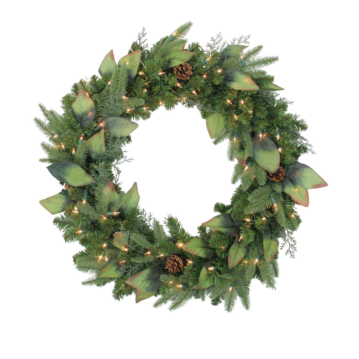 Pre-Lit Mixed Winter Pine Artificial Christmas Wreath - 30 Inch, Clear Lights