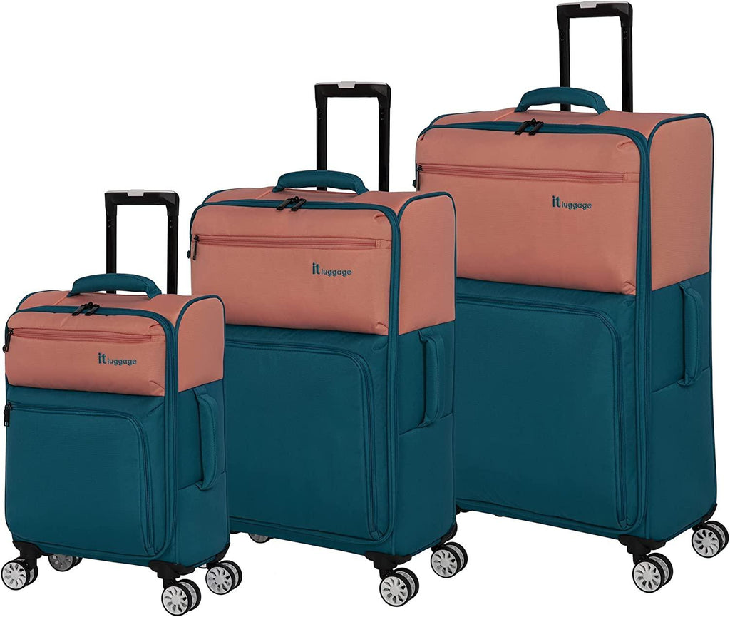 Duo-Tone 3 Piece Softside 4 Wheel Spinner Set, Peach/Sea Teal, 3 Pc