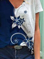 V-neck Floral Print Casual Short-sleeved T-shirt