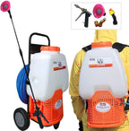 PetraTools Powered Backpack Sprayer with Custom Fitted Cart and 100 Foot Commercial Hose, 2 Hoses Included, Commercial Quality Heavy Duty Sprayer (6.5 Gallon Cart Sprayer)
