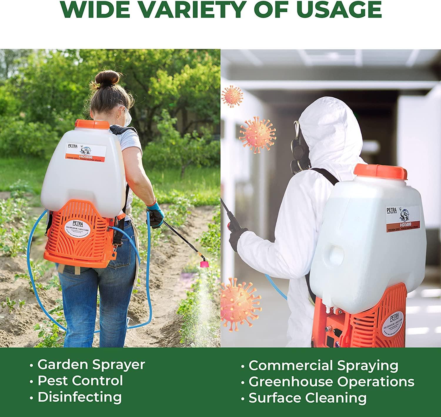 PetraTools Powered Backpack Sprayer with Custom Fitted Cart and 100 Foot Commercial Hose, 2 Hoses Included, Commercial Quality Heavy Duty Sprayer (6.5 Gallon Cart Sprayer)