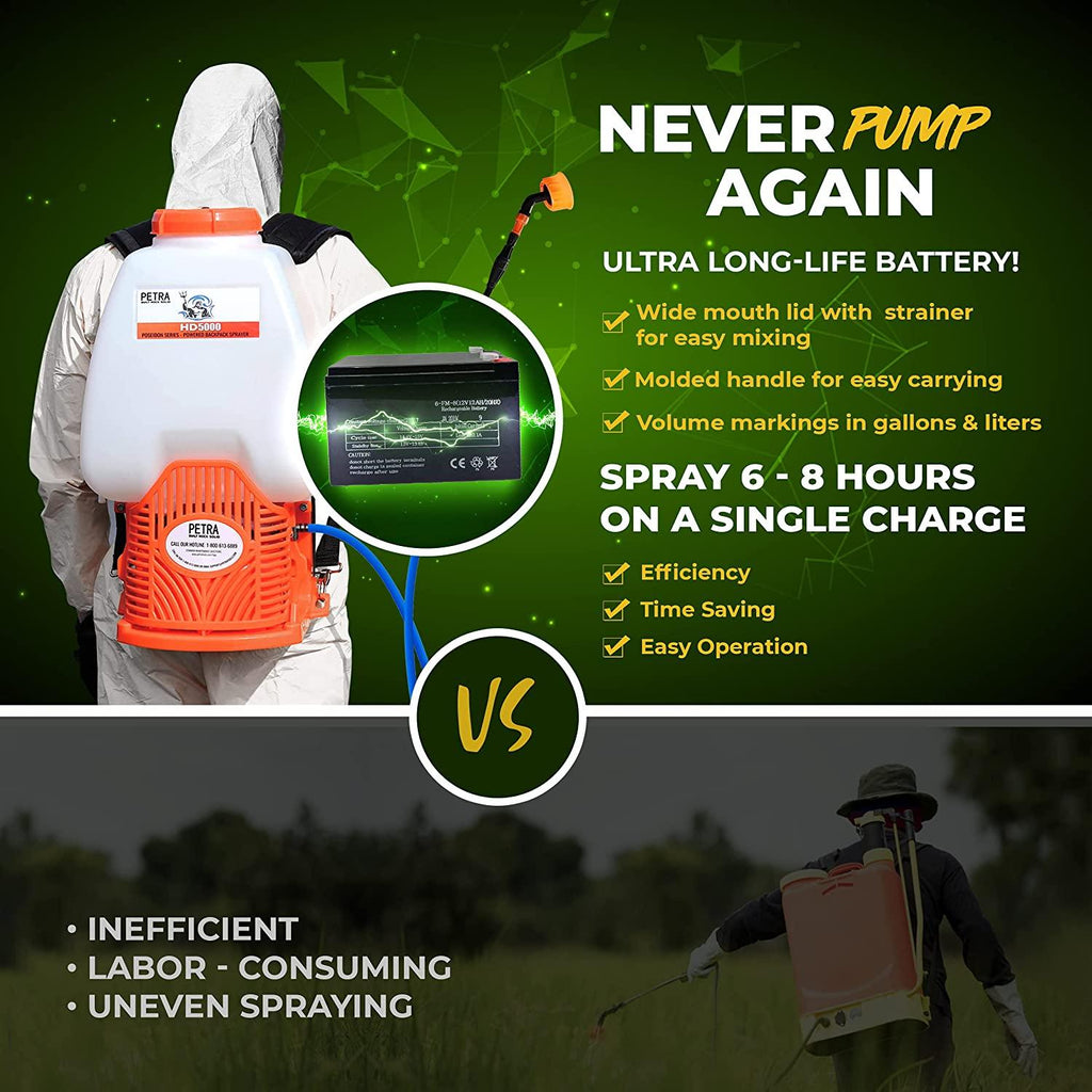 PetraTools Powered Backpack Sprayer with Custom Fitted Cart and 100 Foot Commercial Hose, 2 Hoses Included, Commercial Quality Heavy Duty Sprayer (6.5 Gallon Cart Sprayer)
