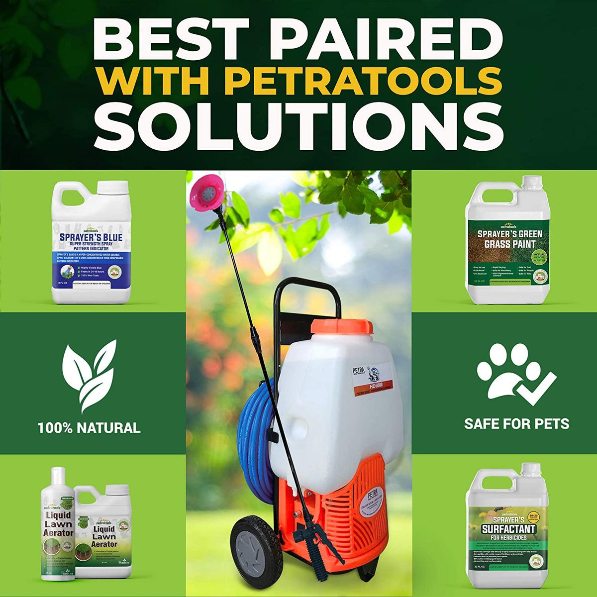 PetraTools Powered Backpack Sprayer with Custom Fitted Cart and 100 Foot Commercial Hose, 2 Hoses Included, Commercial Quality Heavy Duty Sprayer (6.5 Gallon Cart Sprayer)