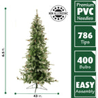 Fraser Hill Farm 6.5 Ft. Buffalo Fir Slim Artificial Christmas Tree with Multi-Color LED String Lighting