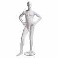 Male Mannequin - Molded Head, Hands On Hips, Right Leg Slightly Forward