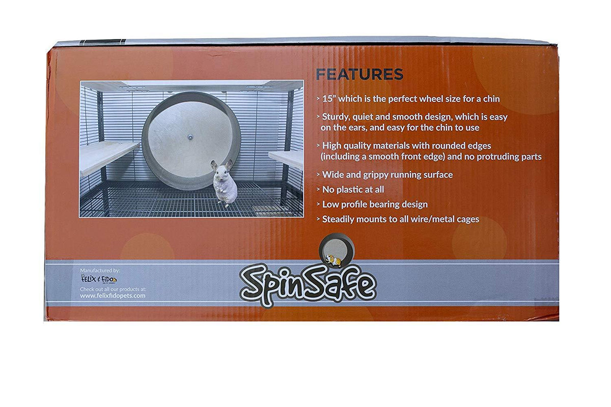 Felix &amp; Fido Spin Safe 15" Chinchilla and Other Small Animal Wheel Heavy Duty- Super Quiet Ball Bearing System- No Plastic &amp; No Exposed Edges-Smooth Spinning- Secure Mounting