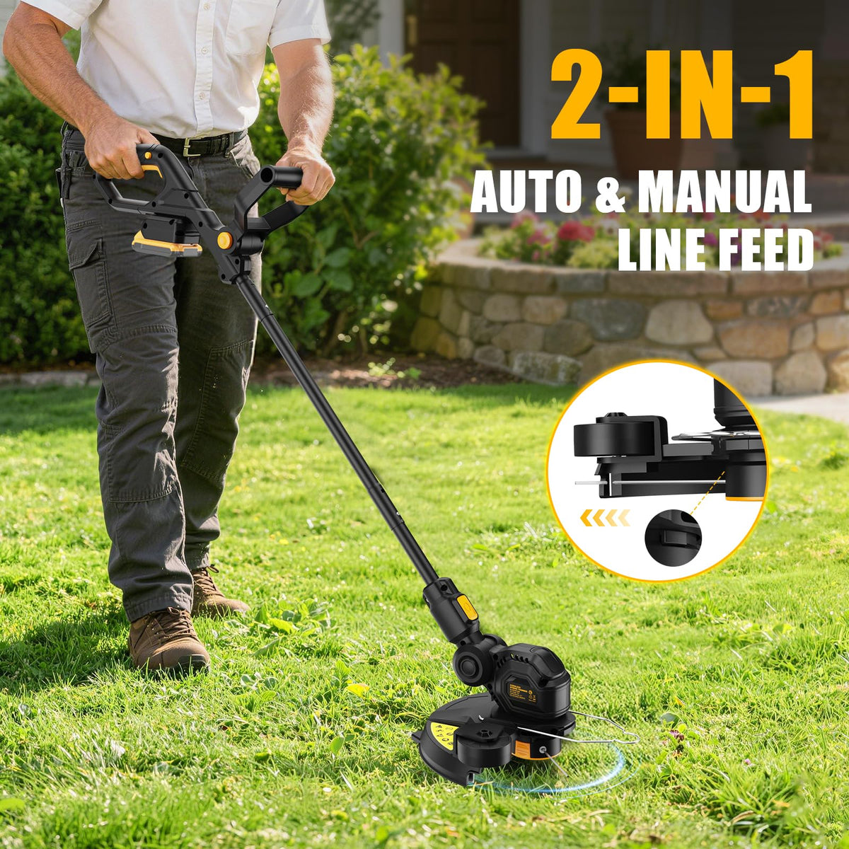 3 in 1 Cordless Weed Eater Compatible with DEWALT 20V MAX Battery,12-Inch String Trimmer Edger &amp; Mini Mower, 8500RPM Auto Feed Weed Wacker w/Adjustable Handle (Tool Only)