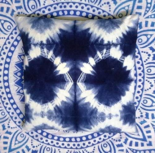 Indigo Blue Pillow Covers, Tie Dye Shibori Cushion Covers, Decorative Cotton Throw, Shibori Sofa Pillow Cases, Bohemian Pillow Shams Outdoor Cushion Cover 16x16 (50)