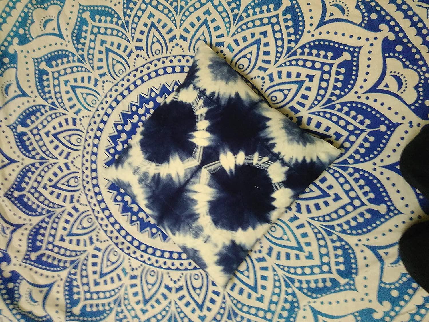 Indigo Blue Pillow Covers, Tie Dye Shibori Cushion Covers, Decorative Cotton Throw, Shibori Sofa Pillow Cases, Bohemian Pillow Shams Outdoor Cushion Cover 16x16 (50)