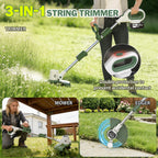 21V 3-in-1 Cordless Weed Wacker Eater-Weeding/Trimming/Lawn Mower, with 8 Replace Auto Line Feed, Electric Grass Trimmer for Garden, Lawn, 120 Mins of Non-Stop (2x4.0 mAh Battery Included)