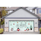 7 ft. x 16 ft. Merry Penguins-Christmas Garage Door Decor Mural for Double Car Garage