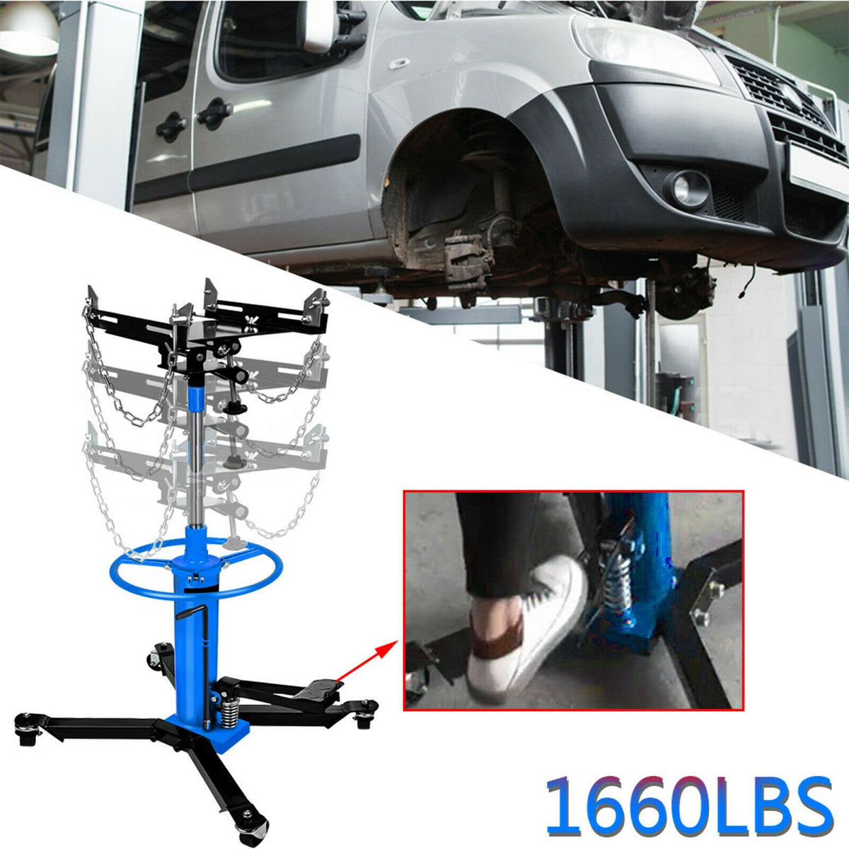 1660lbs Transmission Jack 2 StaHydraulic w/ 360閹 For Car Lift 0.75 Ton us