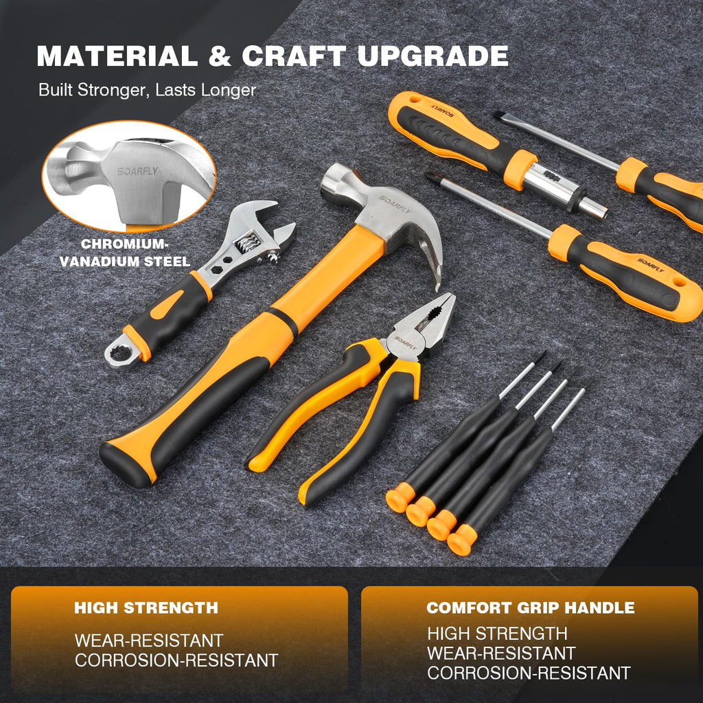 Upgraded 180 Piece Tool Set, Tool Kit with 8V Cordless Drill Set, General Household Hand Drill Kit for Men and Women, Plastic StoraToolbox for DIYers, Home Maintenance and Everyday Repairs(Orange)