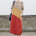 Women Color Block Loose Long Sleeve Casual Maxi Long Sleeve Dress