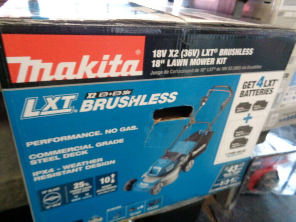 MAKITA 18V LXT BRUSHLESS 18" LAWN MOWER KIT W/4 BATTERIES (NEW) # XML03CM1
