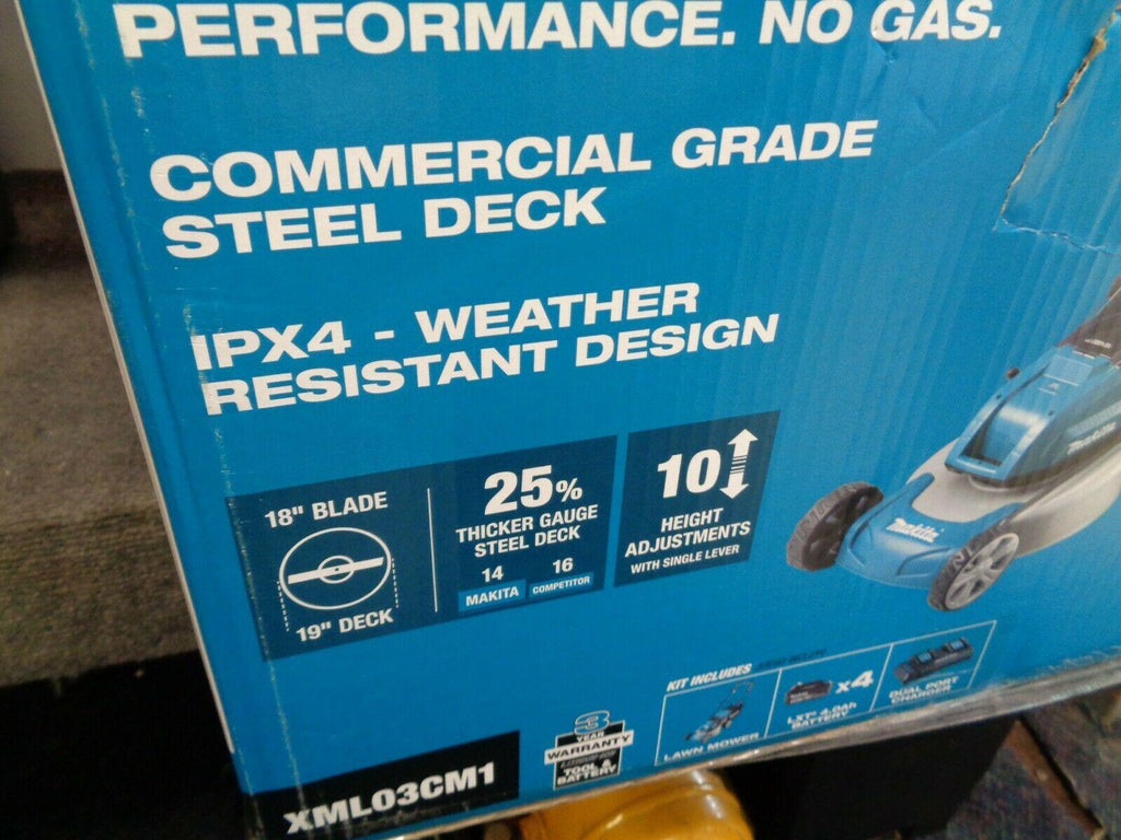 MAKITA 18V LXT BRUSHLESS 18" LAWN MOWER KIT W/4 BATTERIES (NEW) # XML03CM1