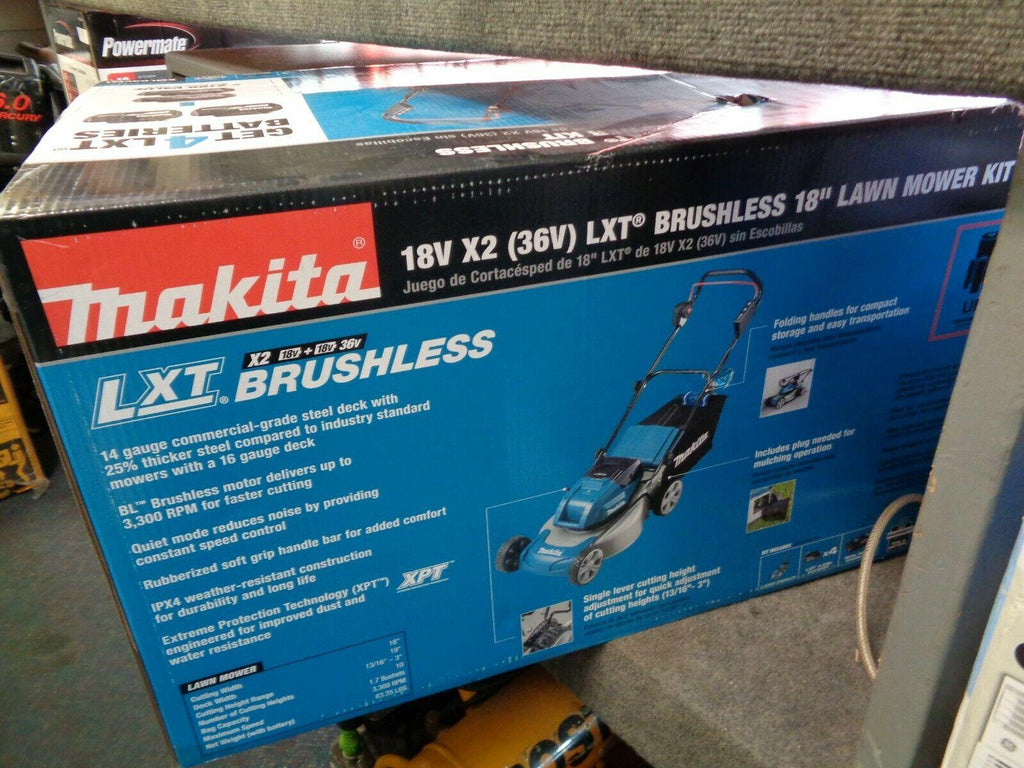 MAKITA 18V LXT BRUSHLESS 18" LAWN MOWER KIT W/4 BATTERIES (NEW) # XML03CM1