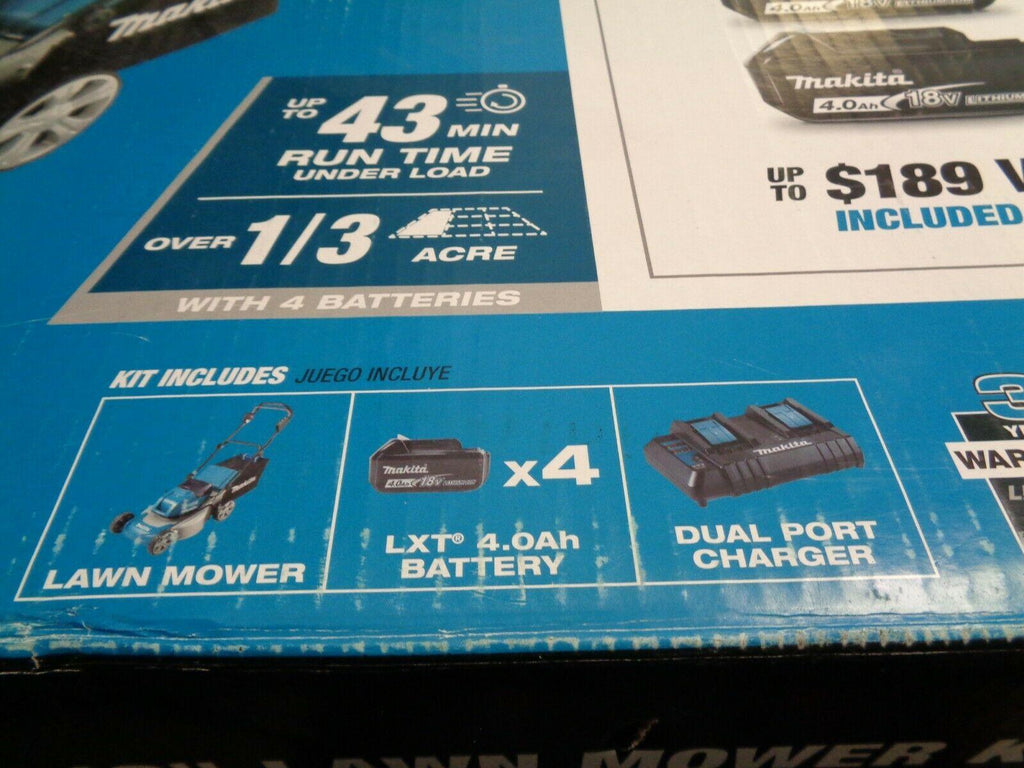 MAKITA 18V LXT BRUSHLESS 18" LAWN MOWER KIT W/4 BATTERIES (NEW) # XML03CM1