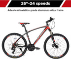 LASBAK Road Bike 24 Speed Dual Disc Brake 26 Inches 700C Lightweight Aluminum Frame Road Bicycle Red Mountain Bike for Men and Women