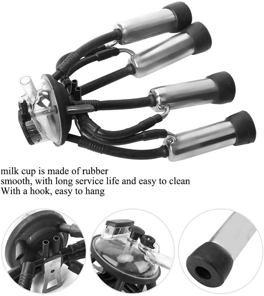 milking cluster, 240cc stainless steel rubber thick cow milking cluster with a hook, tough strong structure cow milk collector, smooth milk cup set for vacuum pump milking machine