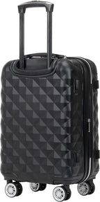 Diamond Tower Luggage Collection Lightweight Hardside Expandable 8-Wheel Spinner Travel Suitcase, Black, 2-Piece Set (20" &amp; 28")