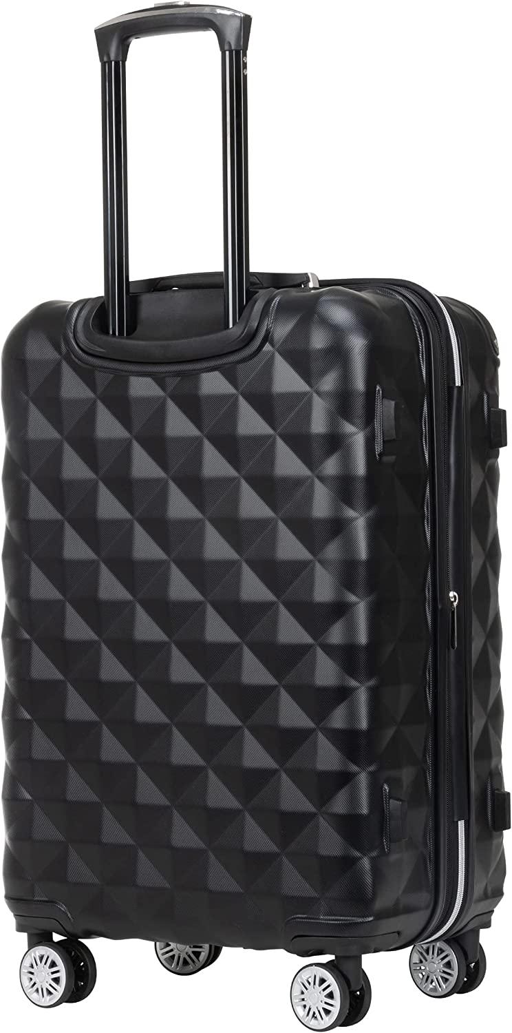Diamond Tower Luggage Collection Lightweight Hardside Expandable 8-Wheel Spinner Travel Suitcase, Black, 2-Piece Set (20" &amp; 28")
