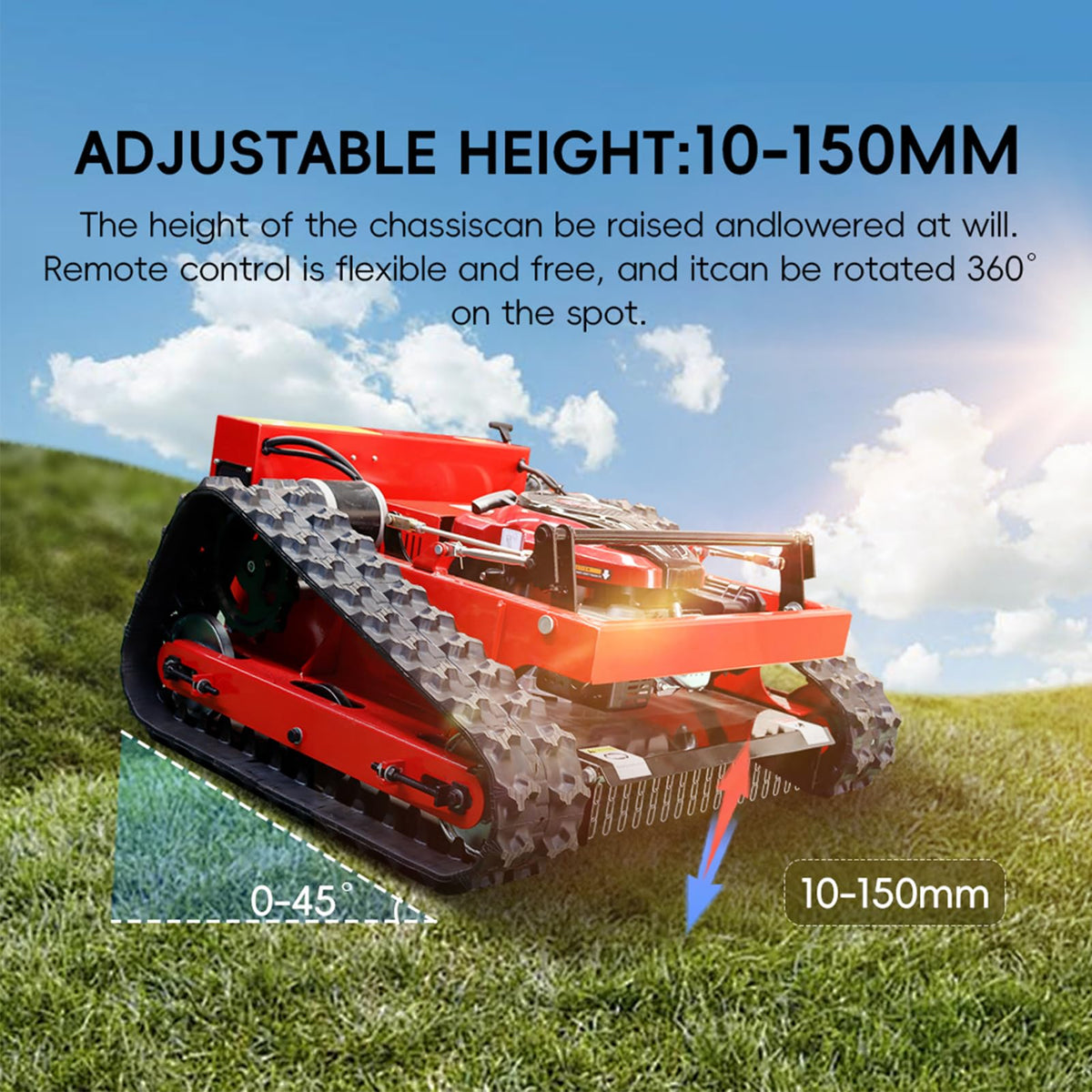 Remote Control Robotic Lawn Mower, Automatic Track Lawn Mower for 45° Slope, Adjustable Cutting Height, All Terrain Grass Cutter Yard Mower USA Stock