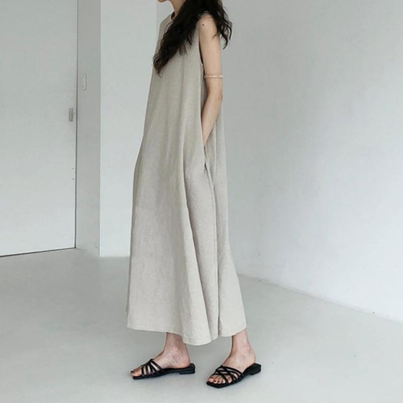 Loose Cotton Linen Sleeveless Long Dress