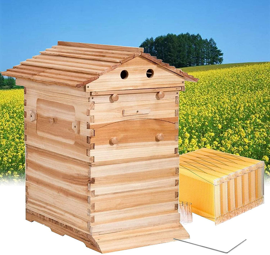 wuyule 7pcs auto beehive frame comb wooden beehive house, automatic honey flow hive beehive frames kit, beehives and supplies starter kit for beekeepers