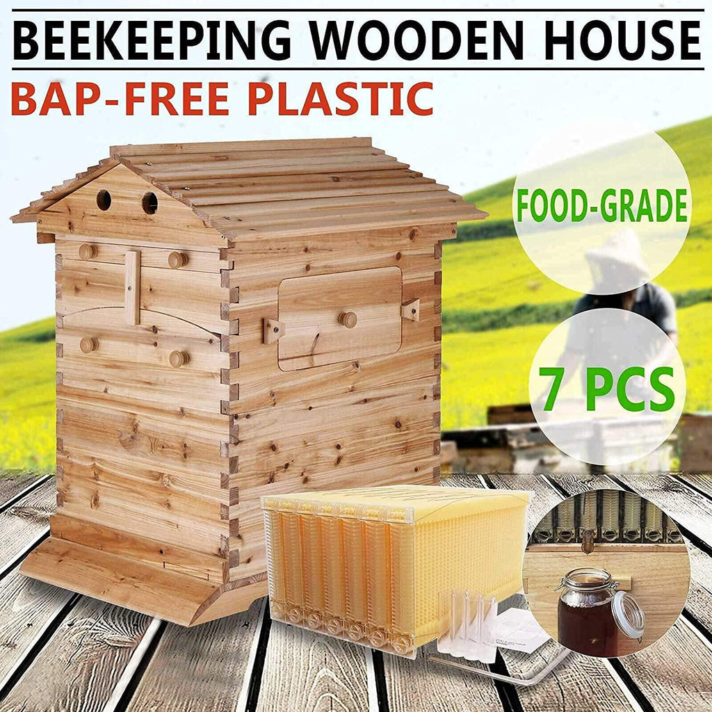 wuyule 7pcs auto beehive frame comb wooden beehive house, automatic honey flow hive beehive frames kit, beehives and supplies starter kit for beekeepers