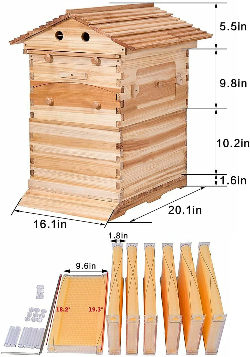 wuyule 7pcs auto beehive frame comb wooden beehive house, automatic honey flow hive beehive frames kit, beehives and supplies starter kit for beekeepers