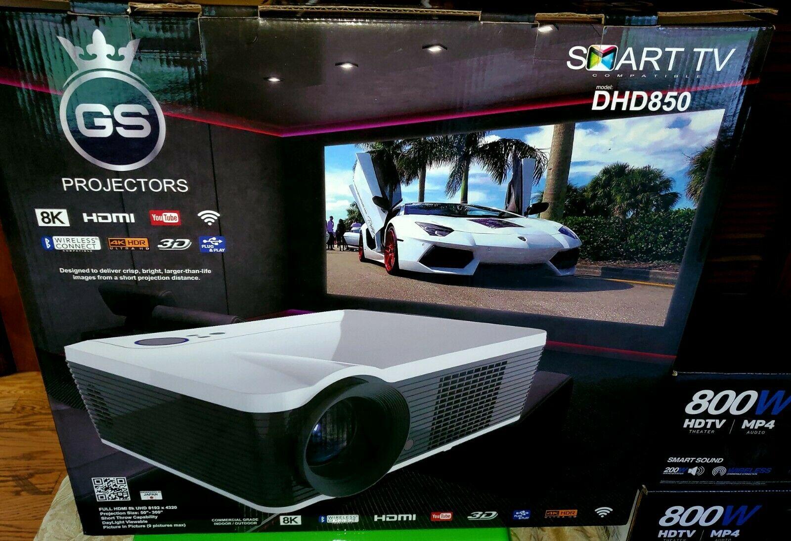 brand new! 8k tv projector, uhd motorized projection screen and 1 800w soundbar