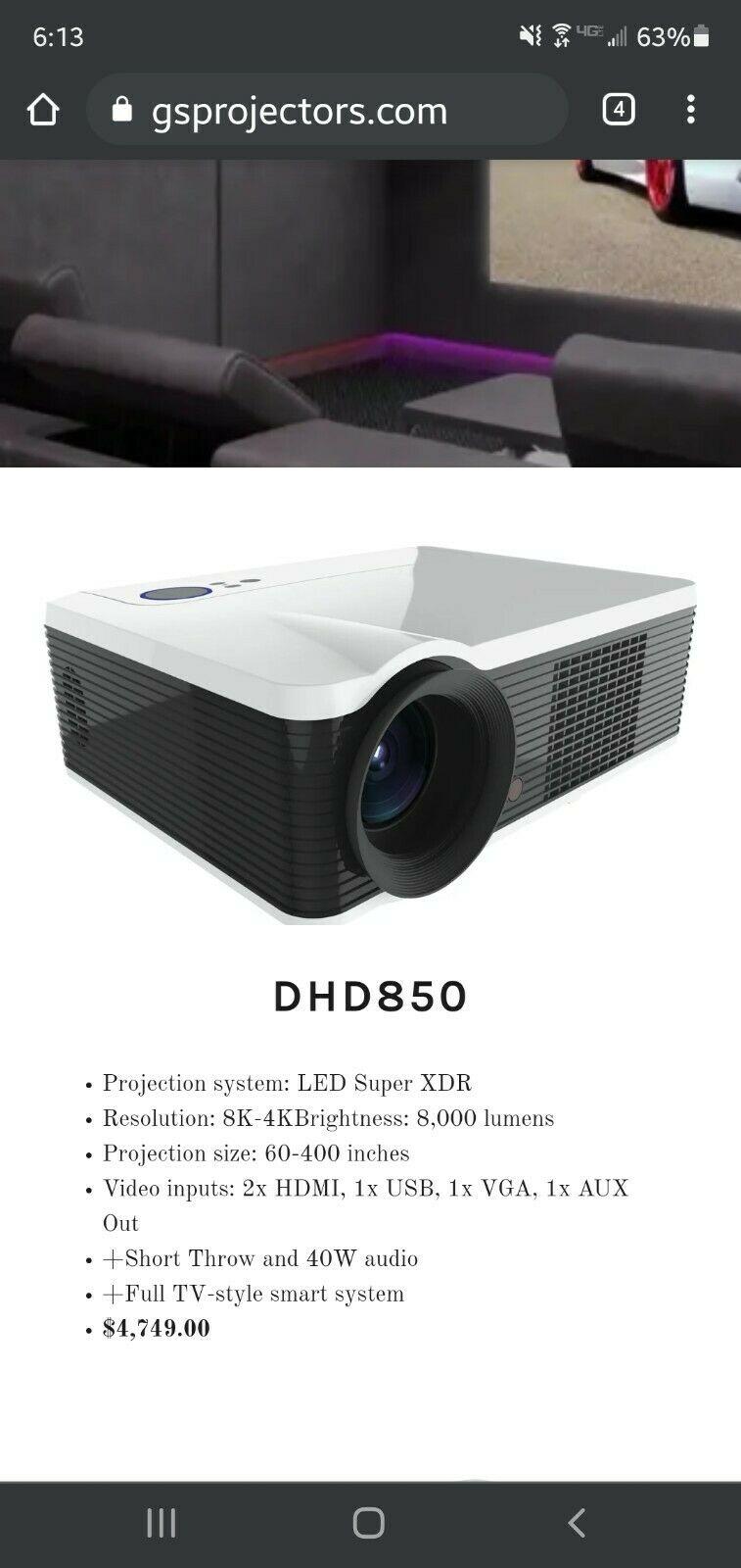 brand new! 8k tv projector, uhd motorized projection screen and 1 800w soundbar
