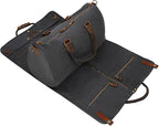 2 in 1 Canvas Leather Suit Luggage Garment Bag with Shoulder Strap for Travel and Business Trips (Black)