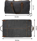 2 in 1 Canvas Leather Suit Luggage Garment Bag with Shoulder Strap for Travel and Business Trips (Black)