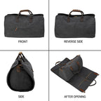2 in 1 Canvas Leather Suit Luggage Garment Bag with Shoulder Strap for Travel and Business Trips (Black)