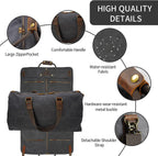 2 in 1 Canvas Leather Suit Luggage Garment Bag with Shoulder Strap for Travel and Business Trips (Black)